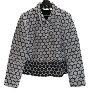 Chicos Jacket Womens Size 2 (US L/12) Black White Print‎ Lined Full Zip Pockets